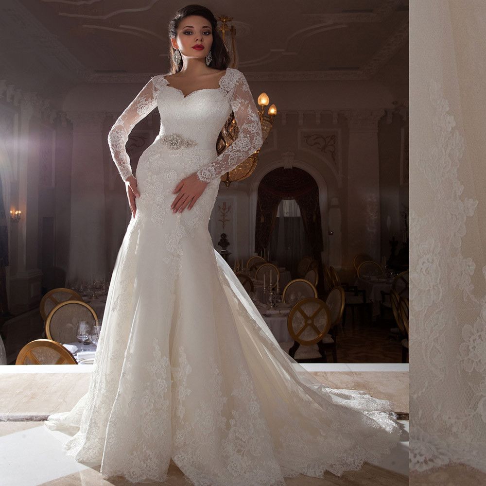 sheer long sleeve lace wedding dress beading