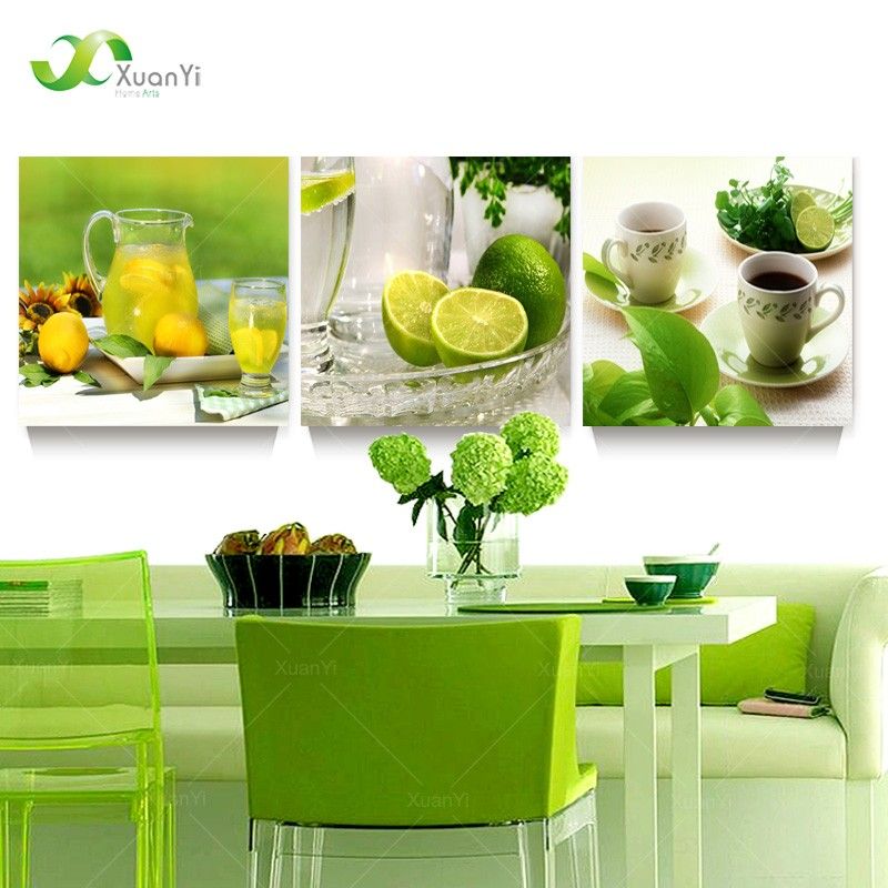 3 panel modern printed fruits lemon painting picture on canvas