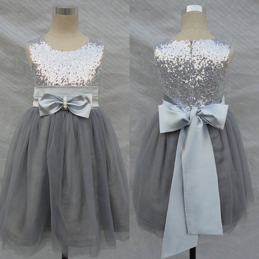 girls grey flower girl dress