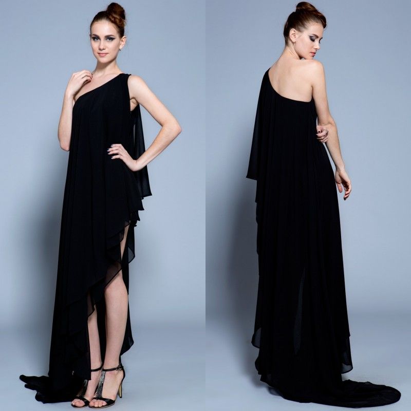 2018 Black One Shoulder Maternity Dresses 2015 A Line Asymmetrical Chiffon Pregnant Evening