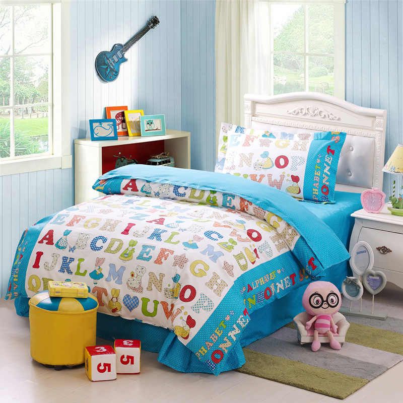 Children Alphabet Cotton Twin Bedding Set Learning With ...