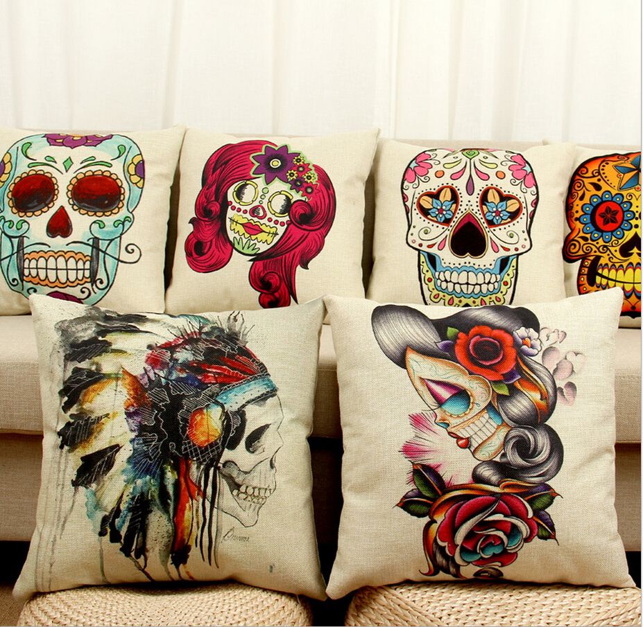 skull printed pillow cases emoji cushion covers 45 45cm vintage