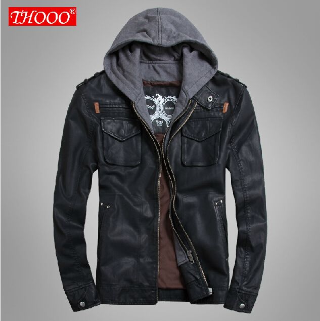 Thooo Brand Mens Pu Leather Jackets Hoo Jacket For Good Thooo Brand Mens Pu Leather Jackets Hoo Jacket For Good Quality Faux Business Outwwaer Free Shipment Denim Fur Collar Hockey