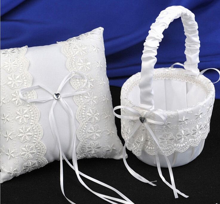 2020 Wedding Flower Baskets Unique Design White Lace Flower Bow Flower