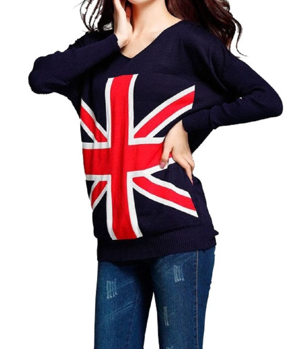 2020 2014 New Fashion Women British Flag Pattern Knit Women Ladies Long Sleeve Uk Flag Sweater