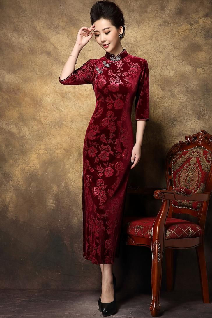 velvet cheongsam dress