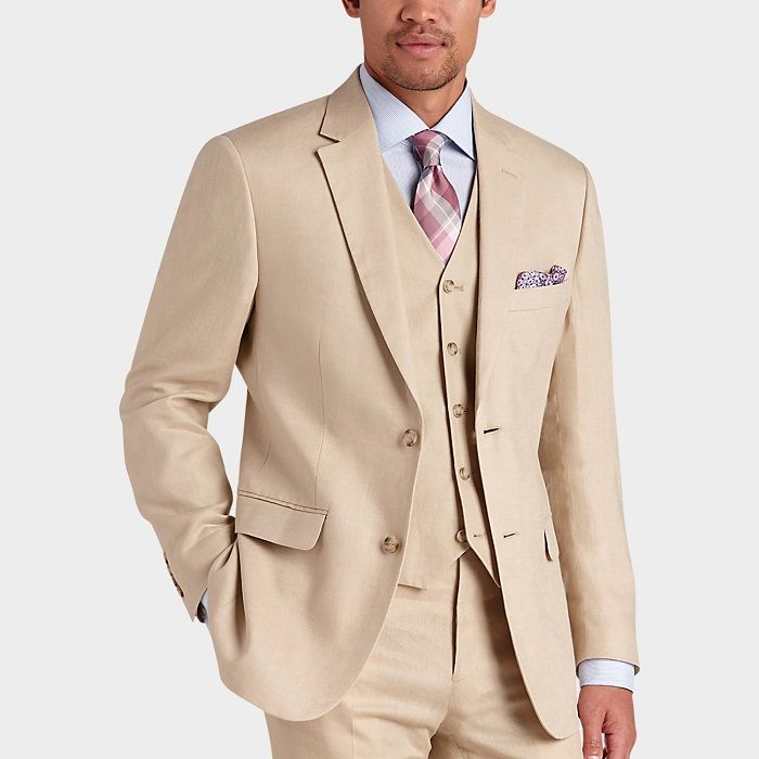 Champagne Men Wedding Suits Casual Notched Lapel Grooms Tuxedos Three