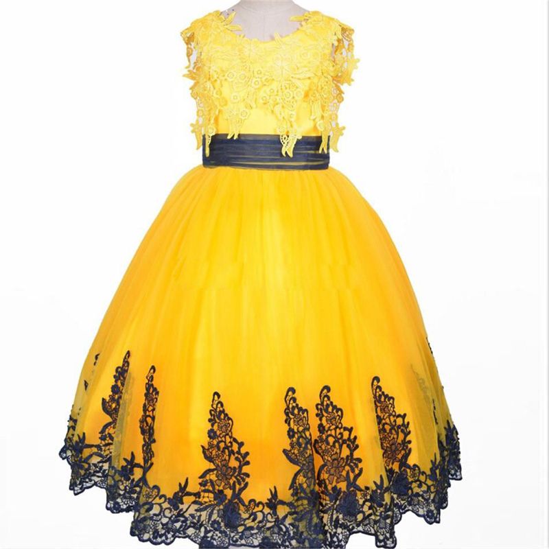 2016 Princess Yellow Pageant Gown Lace Flower Girl Dresses Wedding ...