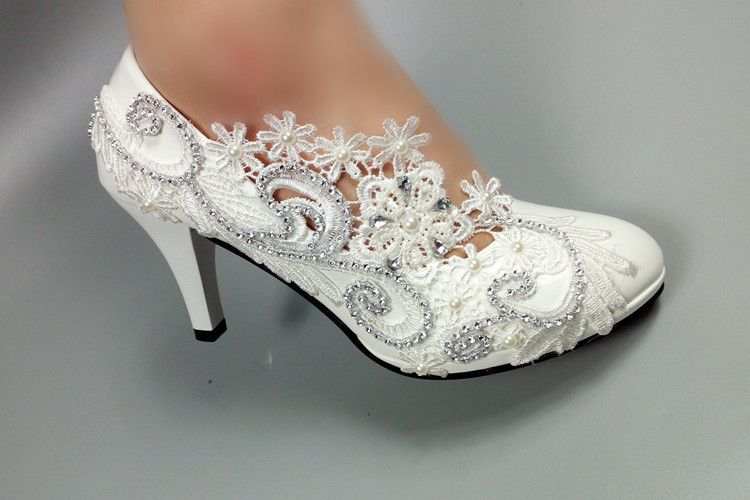 Acquistare Punta Tonda Fiore Di Pizzo Bianco Scarpe Da Donna Décolleté Moda  Da Damigella Donore Scarpe Da Sposa Sposa Scarpe Grandi Da Festa Taglia 5  9.5 Economico | Consegna Veloce E Qualità | It.Dhgate