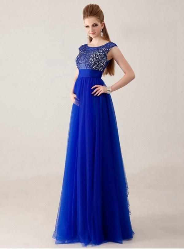2015 Charming Royal Blue Prom Dresses Sleeveless A Line Tulle Evening ...