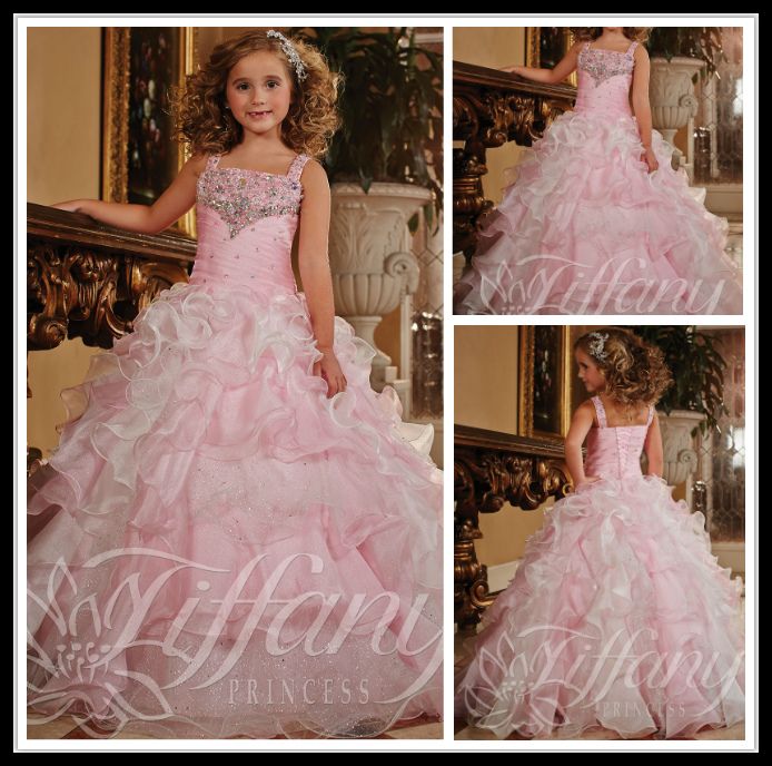 Chic Pink Pageant Girl'S Dresses With Crystal 2015 Sheer Jewel Organza