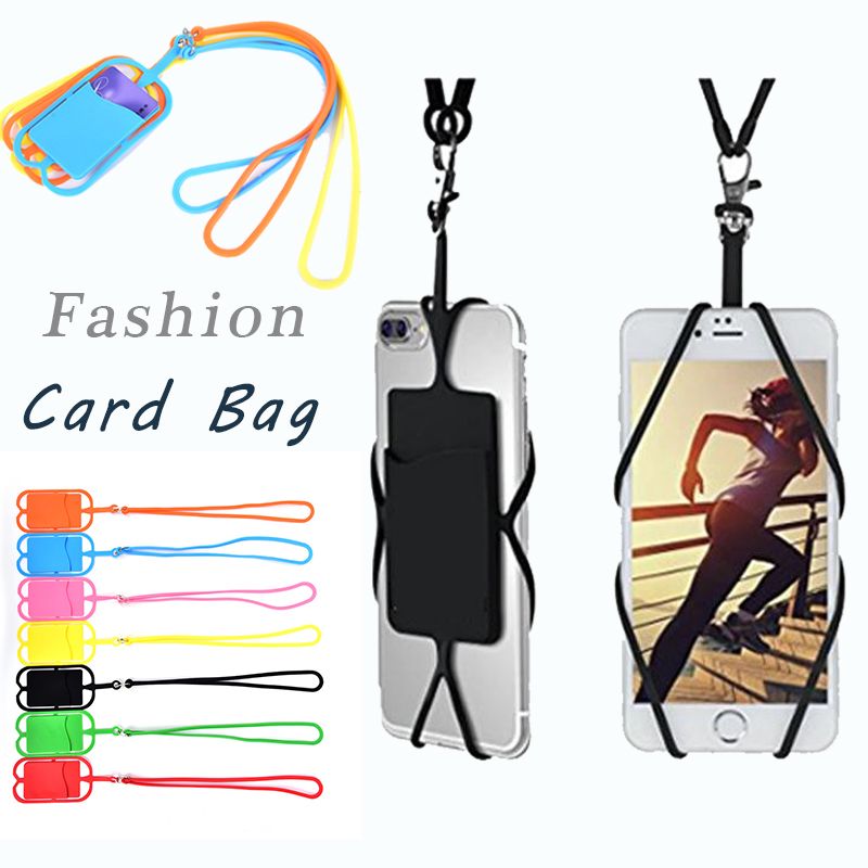 Phone Lanyard Card Holder Silicone Wallet Case Credit ID Card Bag ...