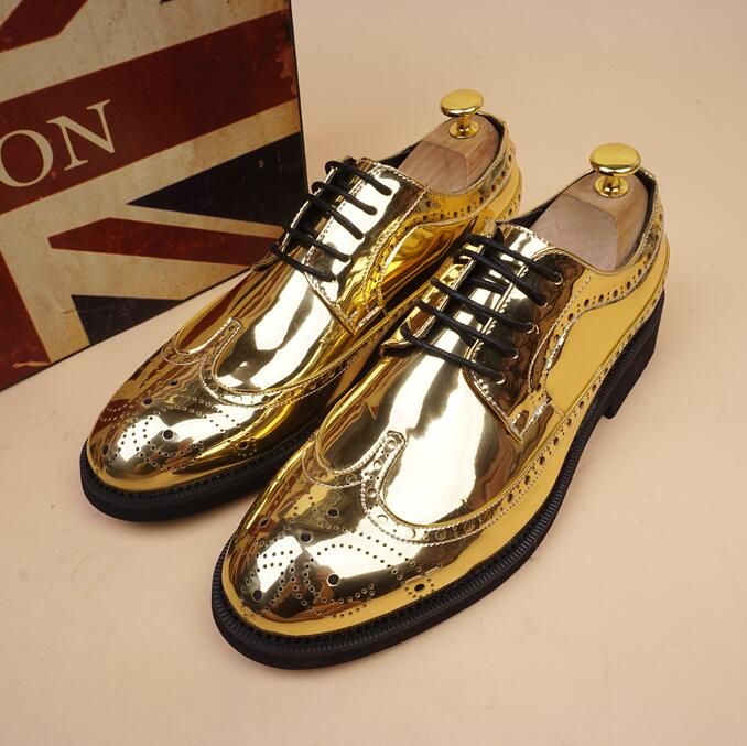 NEW Classic Mens Gold Leather Lace Up Dress Shoes Fashion