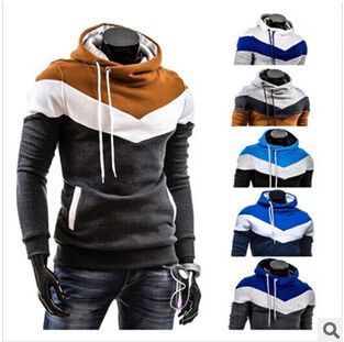 Fall Winter New Men Hooded Coat Color Matching Sweatshirts Men'S ...