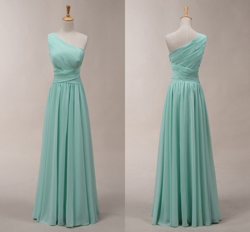 Light Green Bridesmaid Dress One Shoulder A Line With Pleats Floor