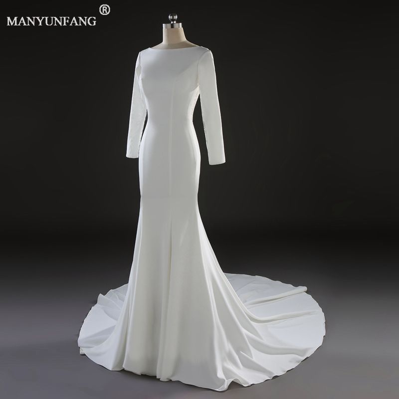 Muslim Wedding Dresses With Hijab Simple Pure White Satin High Neckline Long Sleeve 2020 High Quality Islamic Mermaid Wedding Dress Sexy Wedding Gowns Silver Wedding Dress From Manyunfang 213 07 Dhgate Com