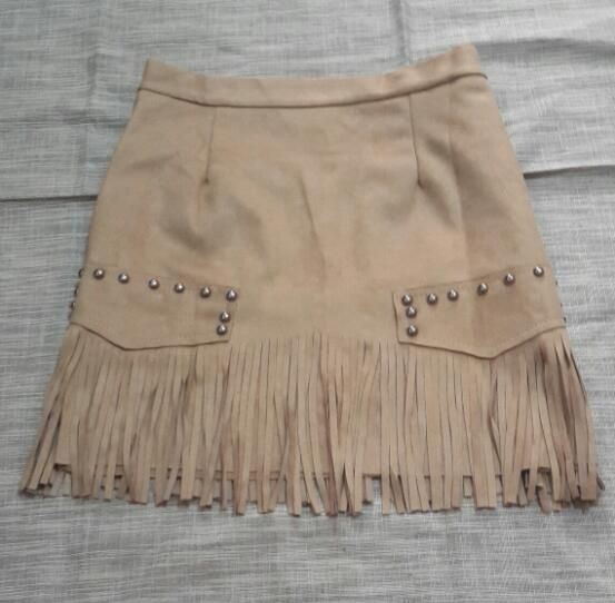 2016 Spring Allmatch Rivet Tassel Faux Suede Leather Vintage High