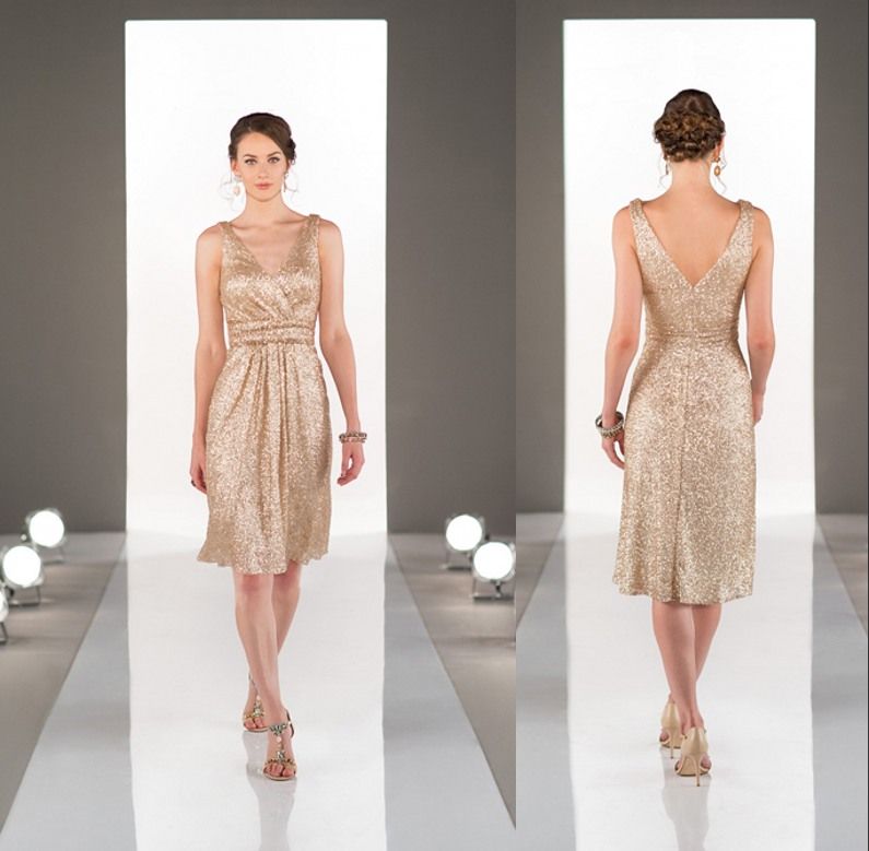 knee length gold sequin dress
