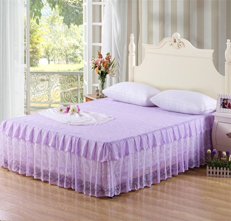 Wholesale Lavender Floral Overlace Bed Skirt Cotton Polyester Blend
