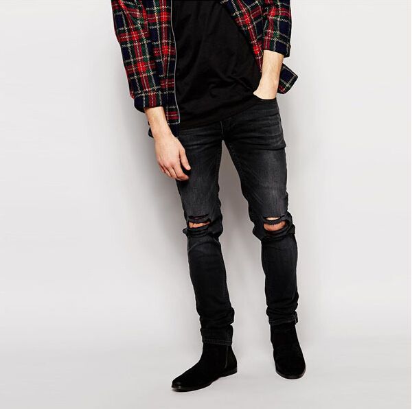 black jeans with rips in knees