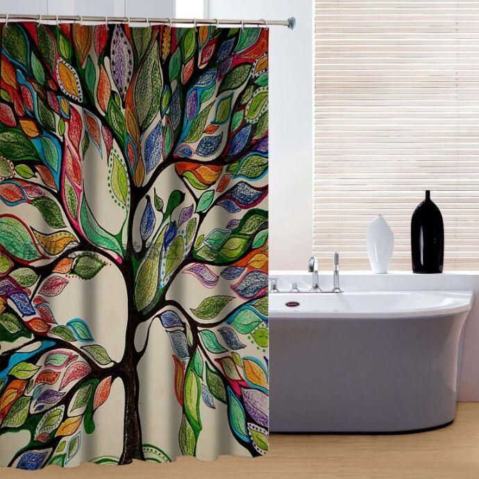 New Brand Custom 3d Printed Shower Curtain Colorful Big Tree Personalized Polyester Bathroom