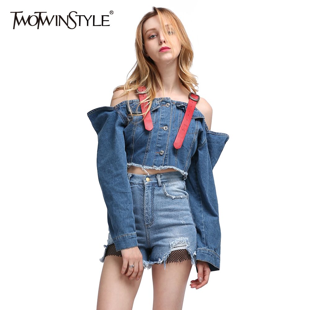 Épaule Gros En Vente Acheter Sexy Veste Jeans Slash Twotwinstyle Off E7q5dY