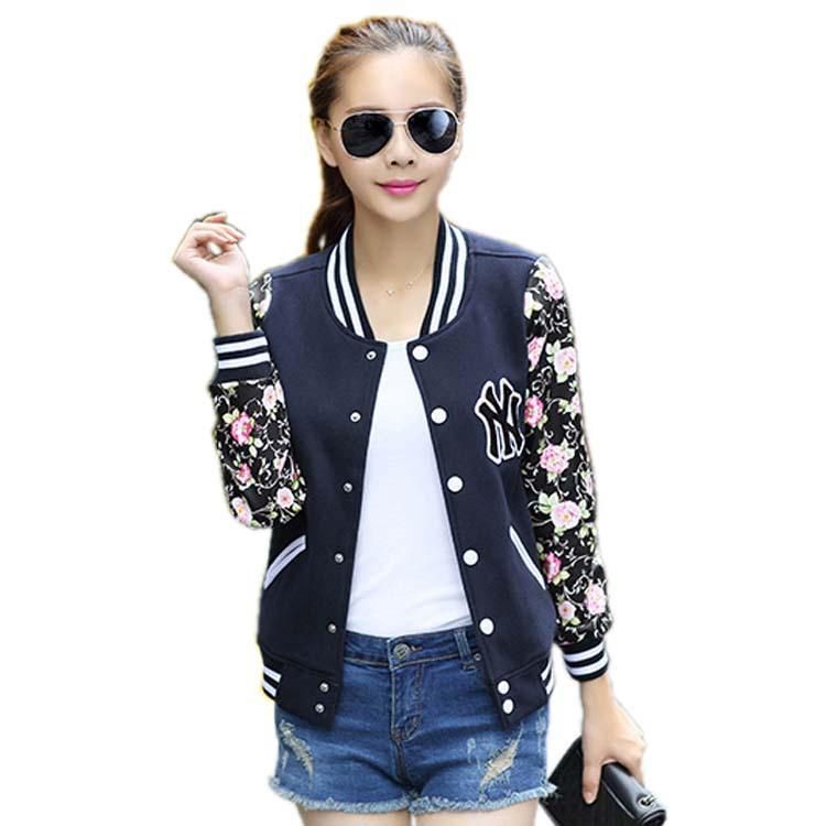 2016 New Fashion Women Jacket Print Patchwork Slim Baseball Jacket ...