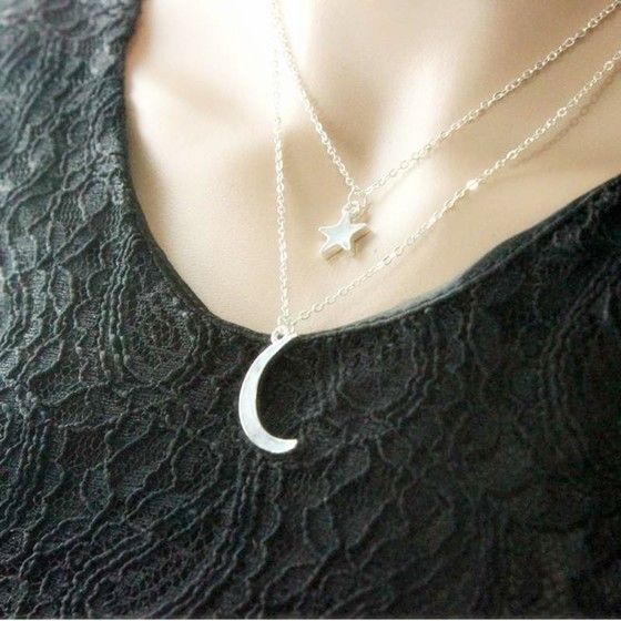 2018 N039 Gold Silver Crescent Moon And Star Necklace Cute Double 2018 N039 Gold Silver Crescent Moon And Star Necklace Cute Double Half Layered From Channe 21 62 Dhgate