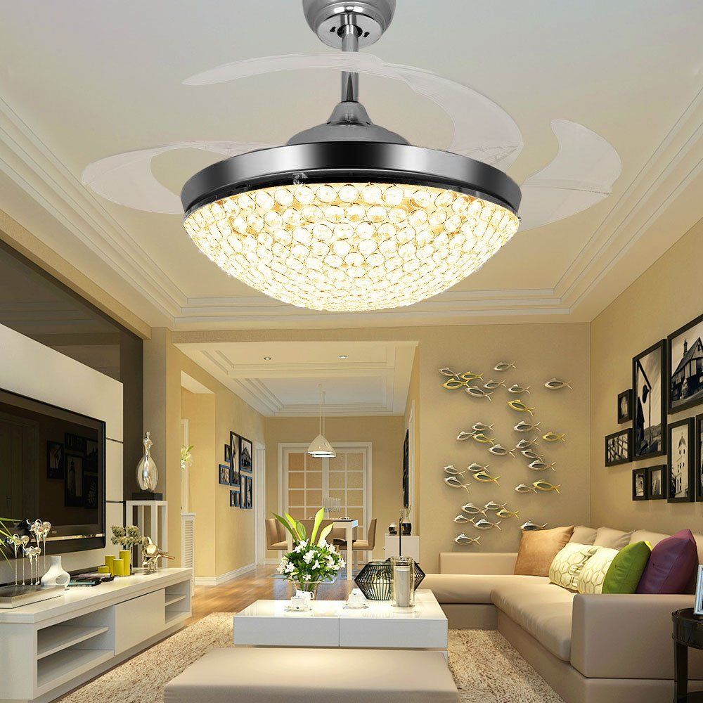 2020 Crystal Led Ceiling Fans Light 42 Inch Mordern Fan Chandelier