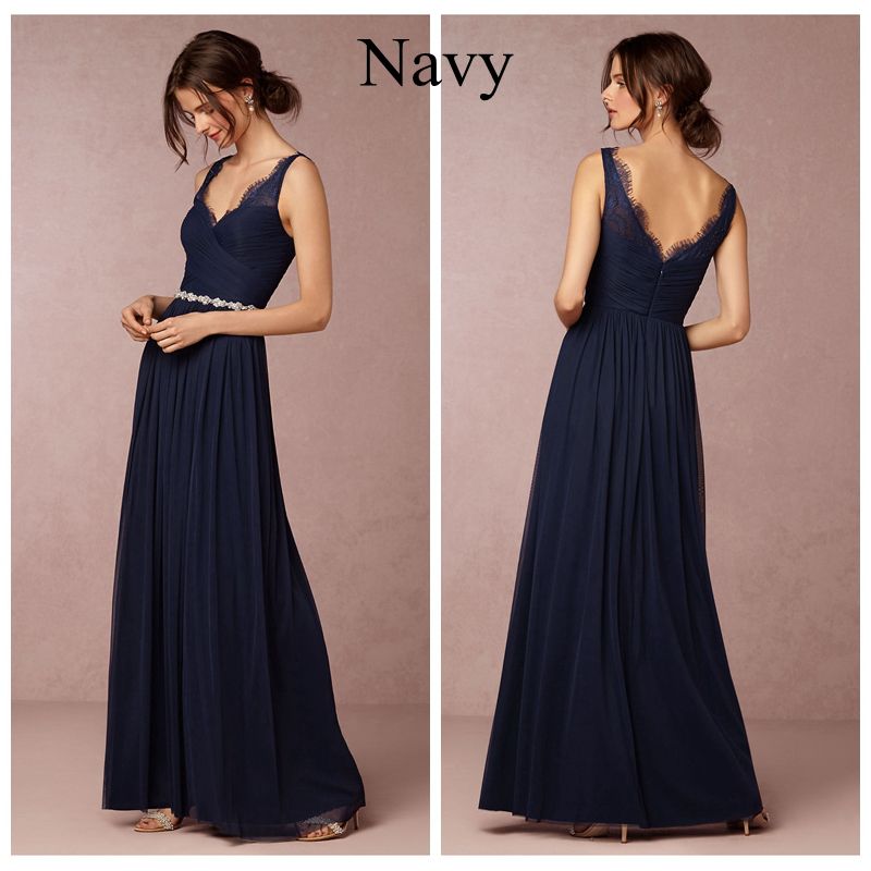 navy blue chiffon bridesmaid dress