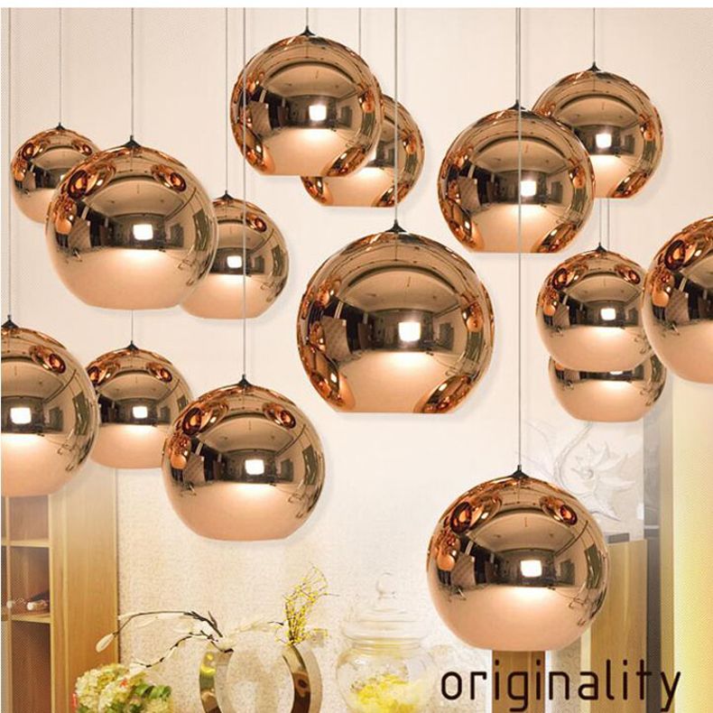 Tom Dixon Copper Round Mirror Ball Pendant Lamp Electroplating Droplht Led Light Chandelier Lights Indoor Lamps Lighting Hotel Living Room