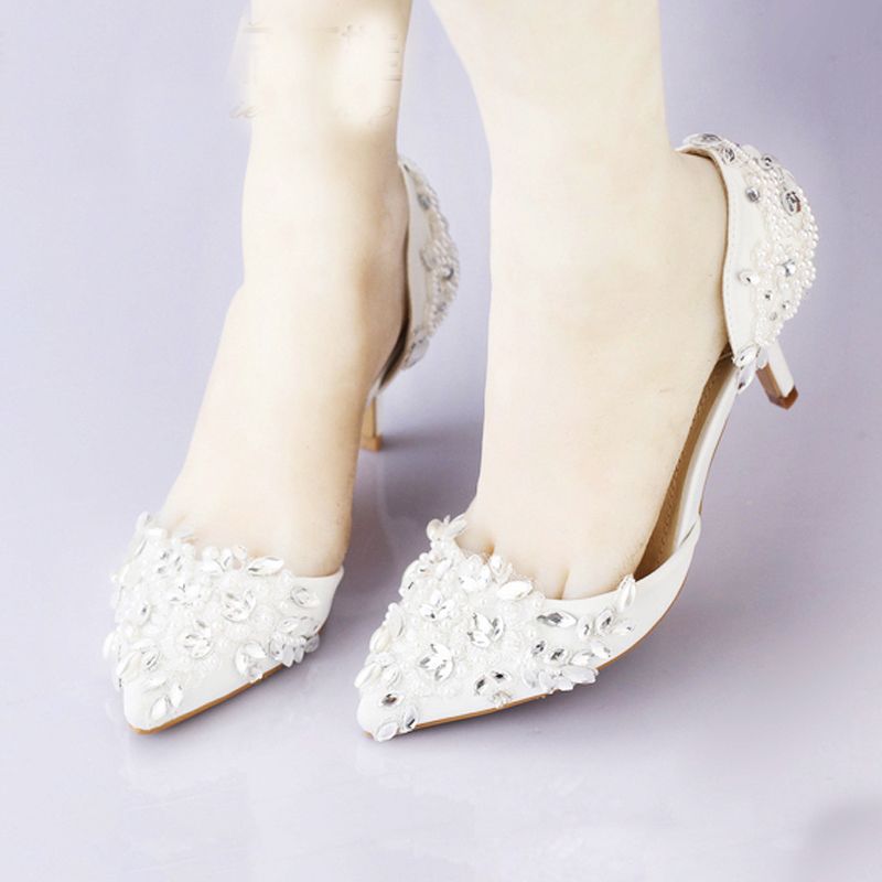 Cheap Pointed Toe Wedding Shoe Comfortable Middle Heel Bridal