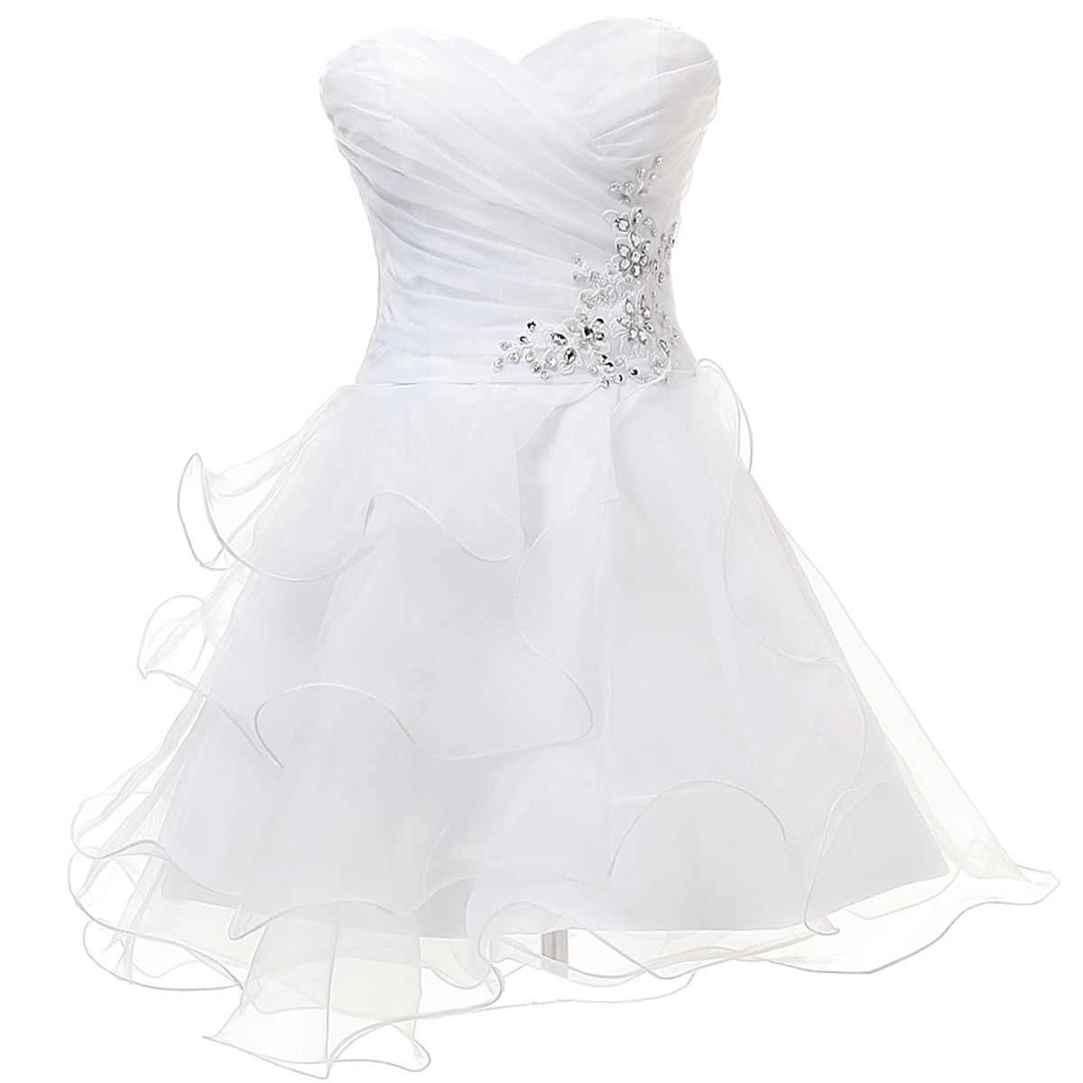 Sweetheart A Line White Prom Dresses Ruffle Beaded Evening Gowns Pleats ...