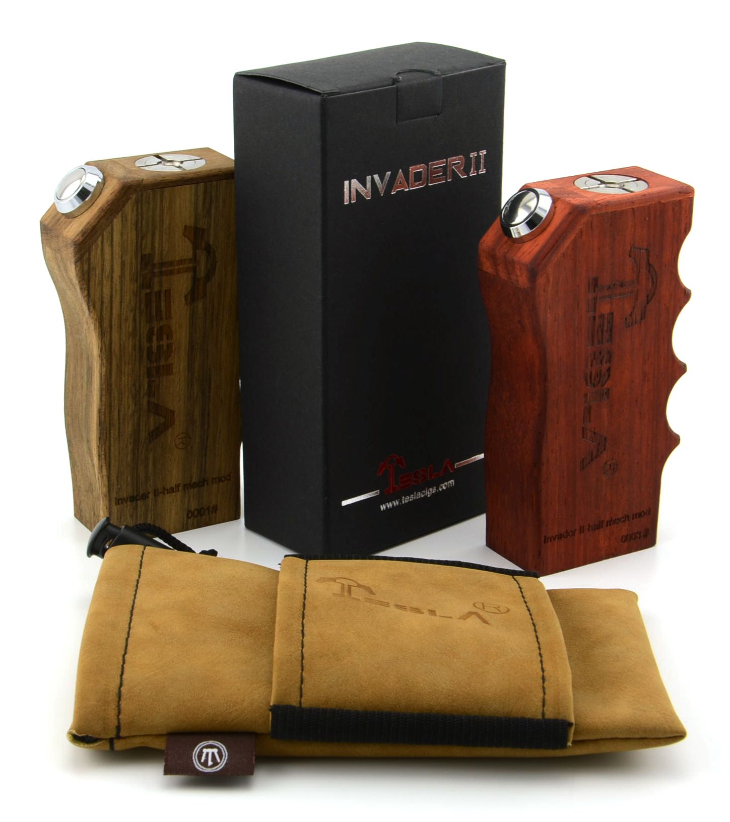 Vaporizer Tesla Invader II Wood Box Mod Invader 2 Invader V2 Two Colors Half Mechanical Mod 0.1ohm 40A Current Safest E Cigarette Car Charger Laptop Battery ...