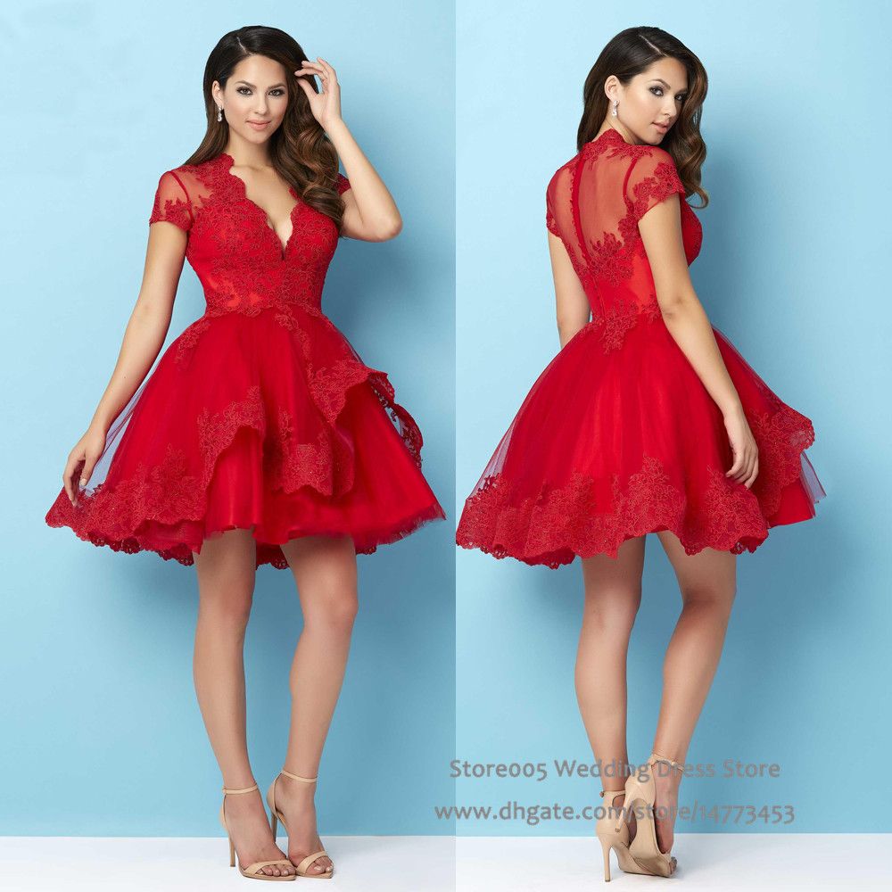2016 Christmas Puffy Red Homecoming Short Dress For Party Lace Semi ...