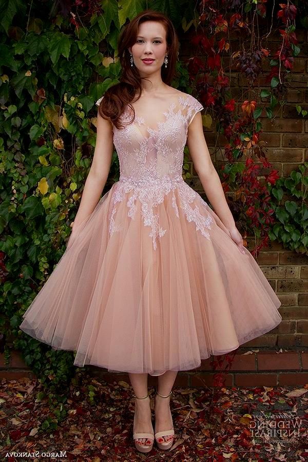 blush tea length wedding dress