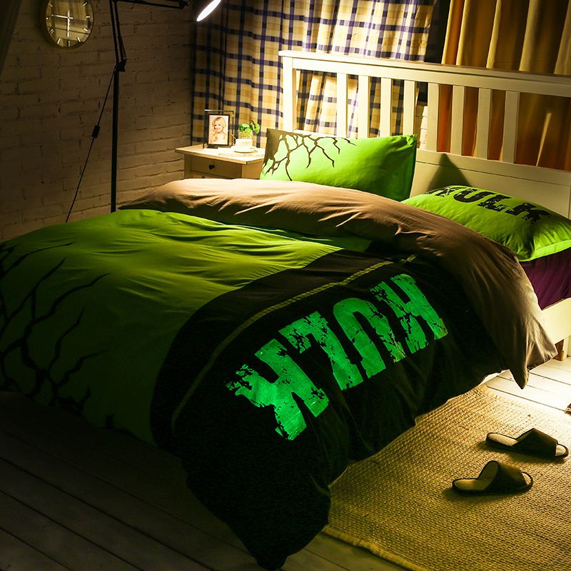 3d Bedding Noctilucent Set Queen Size 200tc Cotton 6 Feet 3d Bedding Noctilucent Set Queen Size 200tc Cotton 6 Feet Duvet Cover Flat Sheet Pillow Case The Hulk Avengers Iron Man Quilt King