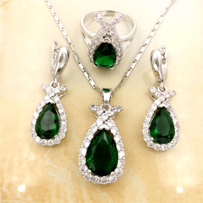 2019 Green Rhinestone Jewelry Sets Fine Wedding Gold Crystal Necklace