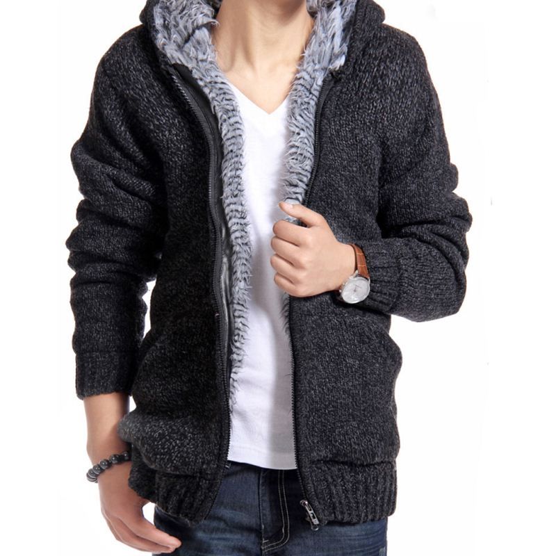Super Warm Cotton Winter Fleece Mens Cardigan Jumper Knitted Sportswear