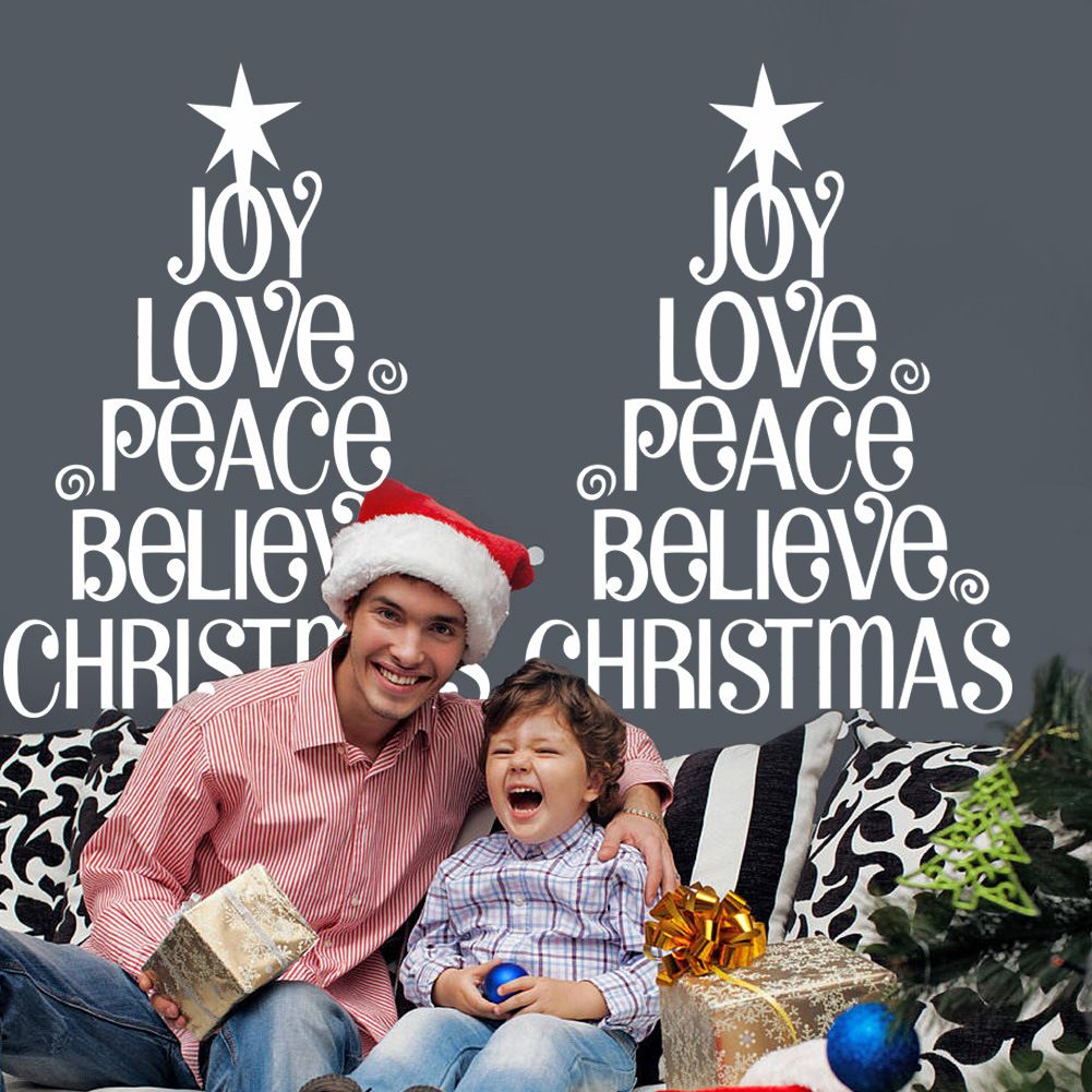 Joy Love Peace Believe Christmas Christmas Tree Wall Quote Decal Sticker Festival Home Lettering ...