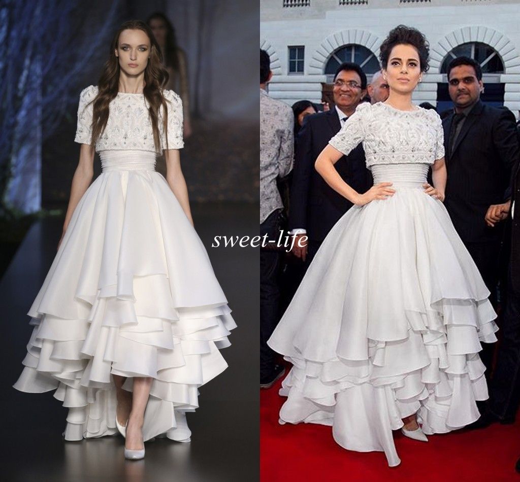 2016 Red Carpet Celebrity Dresses White Ball Gown Short Sleeves ...