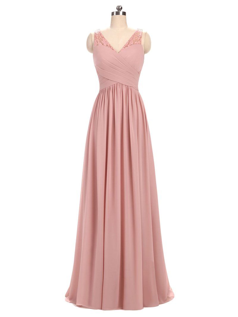 Abiti Da Damigella Donore In Pizzo Chiffon Rosa Rosa Antico Polsini Con  Scollo A V Increspati Lunghezza Del Pavimento Abiti Da Damigella Donore  Lunghi Abiti Da Festa Nuziale Da 68,06 € | DHgate Italy