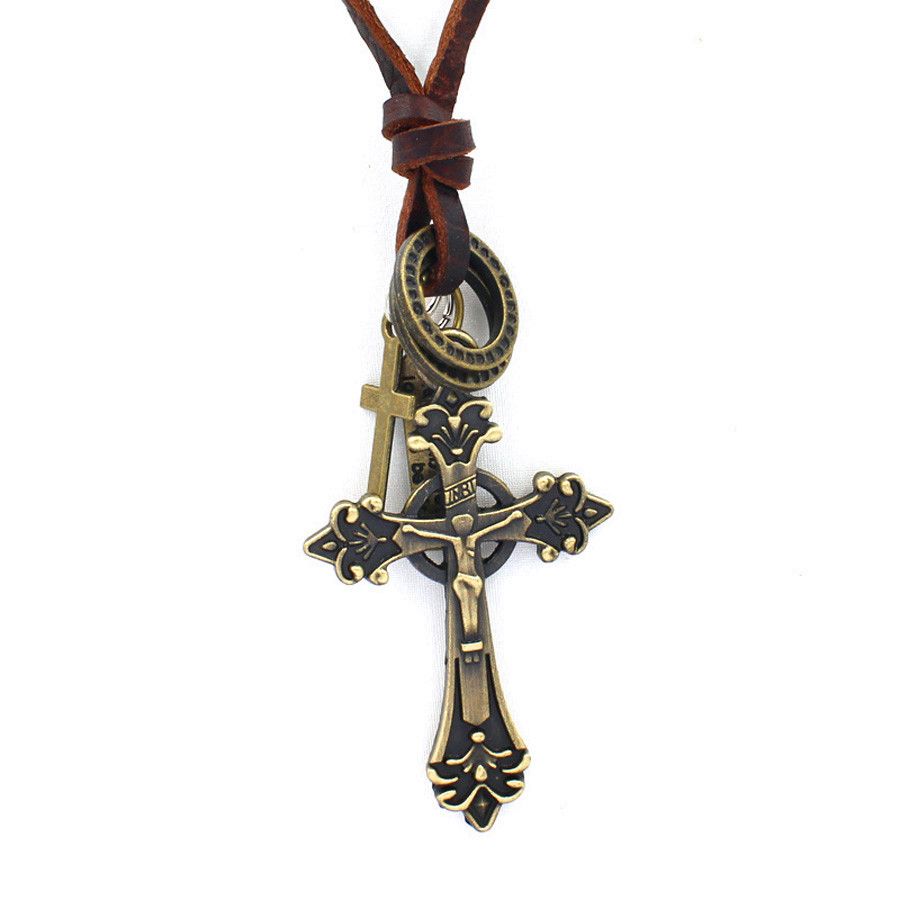 Whole Necklace Pendant Cross Leather Adjule Mens Whole Necklace Pendant Cross Leather Adjule Mens Jewelry Reiki Amulet Accessories Metal Pendulum Punk Hip Hop Gold Chains For Men