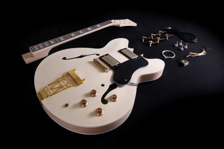 Diy Semi Hollow Electric Guitar Kit For Jazz Double Cutway Diy Semi Hollow Electric Guitar Kit For Jazz Double Cutway With Flamed Maple Top Rosewood Fingerboard Gold Hardware