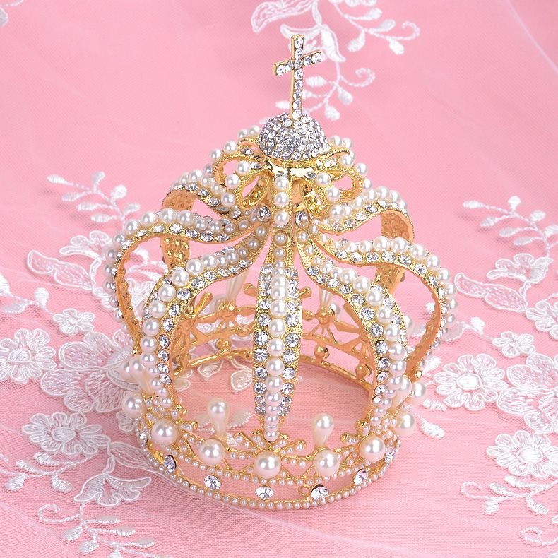 2016 Gold Wedding Crown Cheap Modest Bridal Tiaras Beads Rhinestone