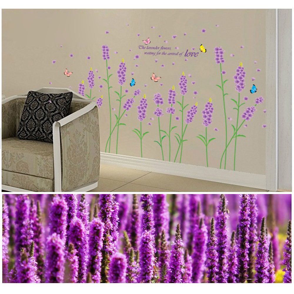 Purple Lavender Flower Wall Stickers Removable Romantic Home Decor Art