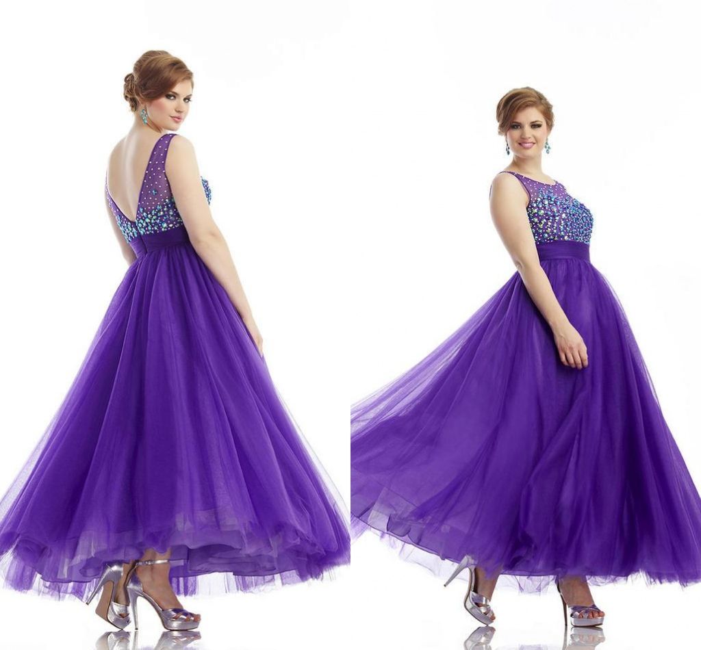 2015 Plus Size Vestido De Festa Prom Dresses Purple A Line Sheer Scoop ...