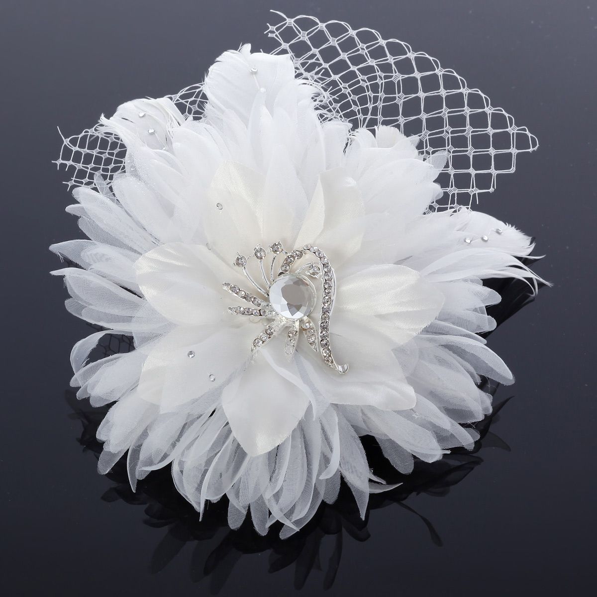 Handmade Flower Bridal Hair Accessories With Crystal Bead And Net