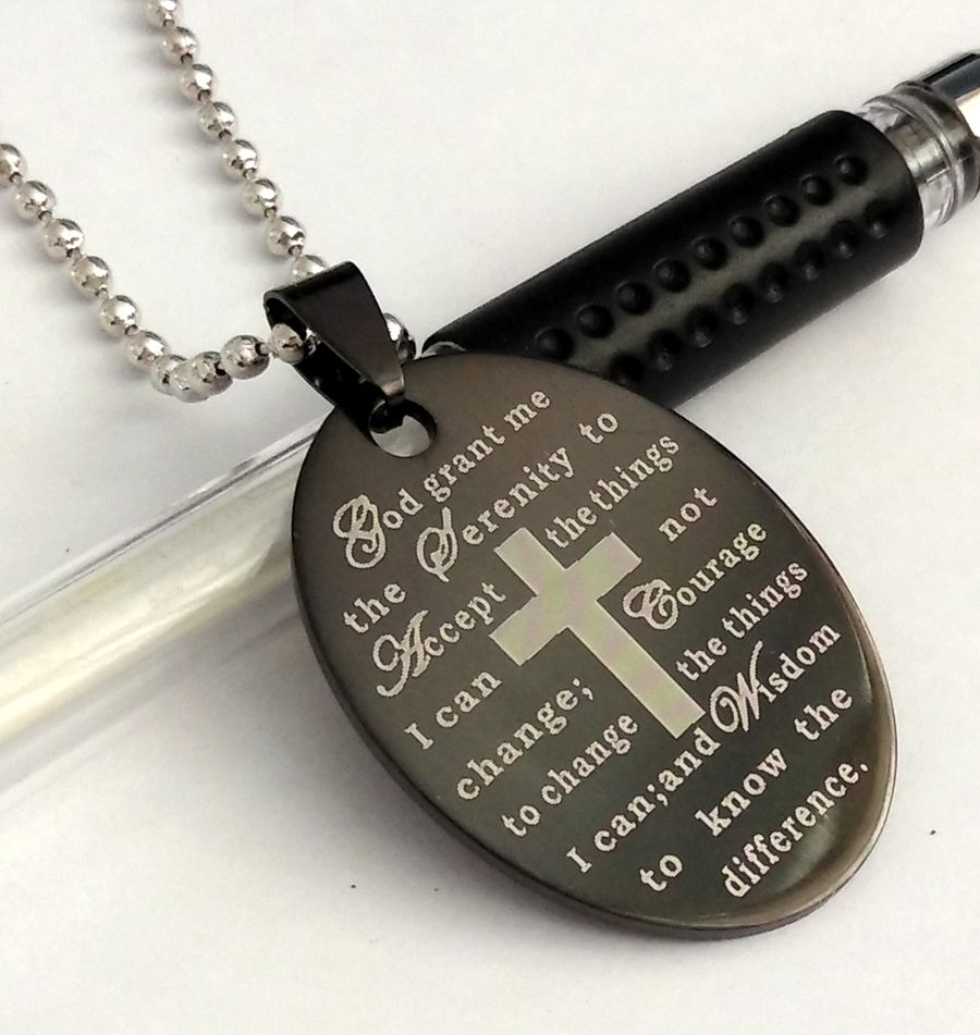 Wholesale Bulk Black Silver Serenity Prayer Stainless Steel Pendant