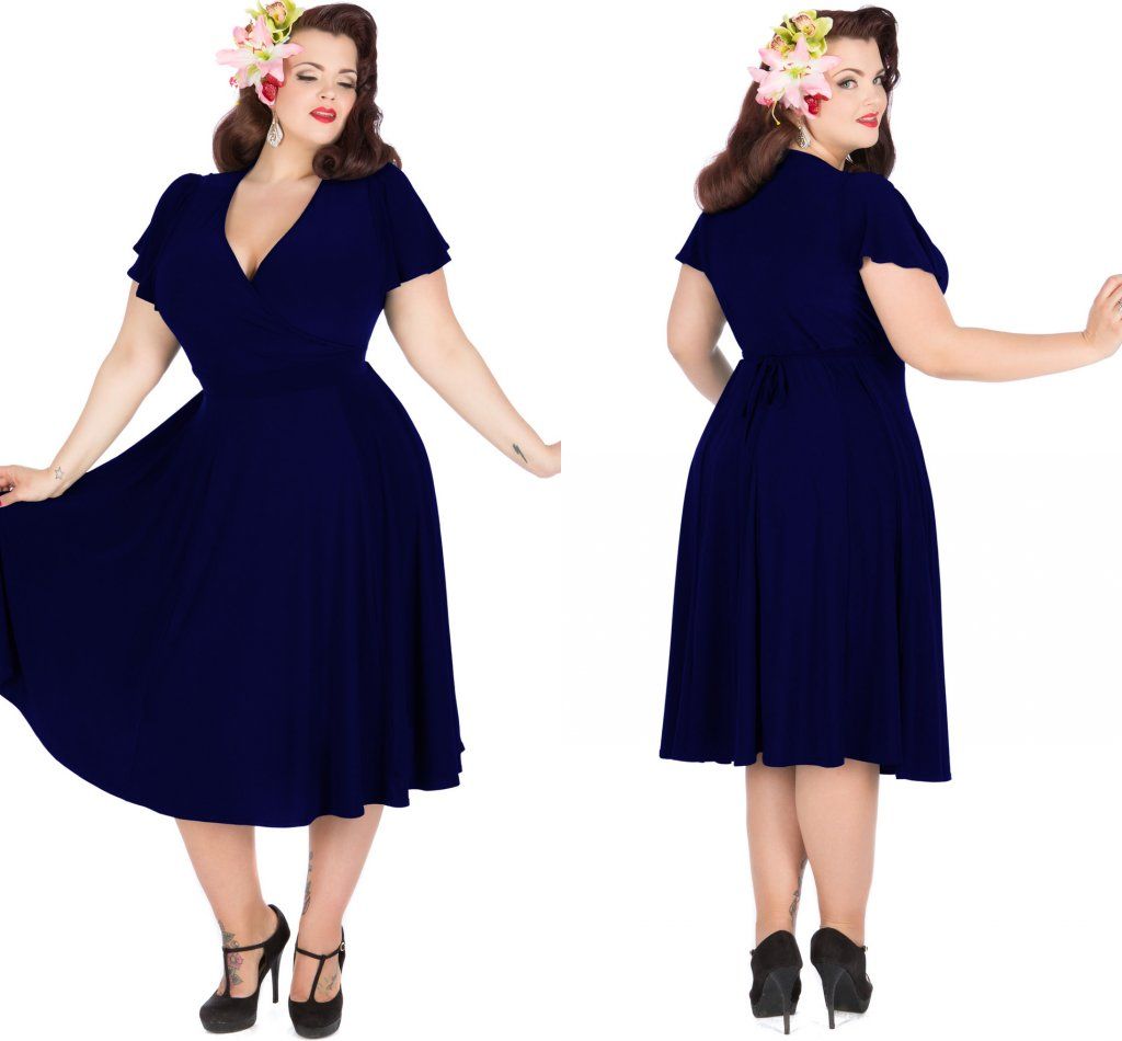 Vintage 1950'S Style Plus Size Party Dresses Rockabilly Navy Blue ...